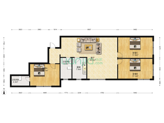 三清公寓 3室1厅2卫 147平方
