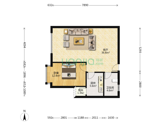 丽都地产 1室1厅1卫 73平方