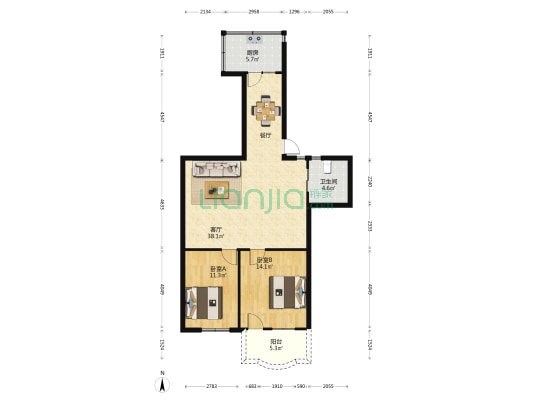 福日花园 2室1厅1卫 93平方