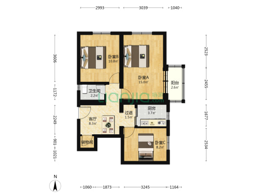 感化胡同14号院 3室1厅1卫 71平方