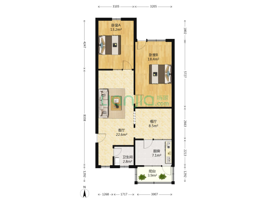 西北市街179号 2室2厅1卫 98平方