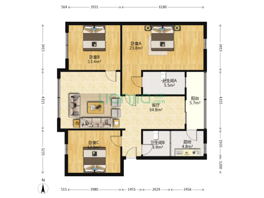 北福苑 3室1厅2卫 127平方