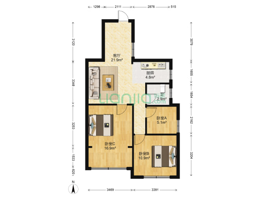 光谷维纳阳光 3室1厅1卫 80平方
