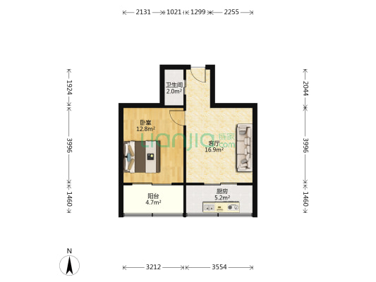 房地二分局家属院 1室1厅1卫 51平方