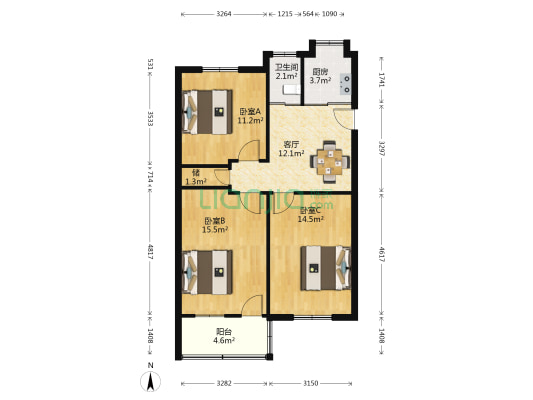 曹张新村第三社区 3室1厅1卫 83平方