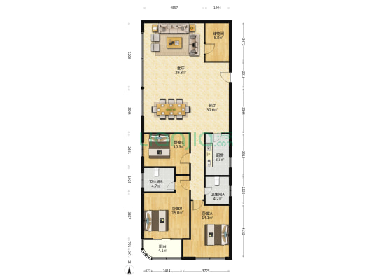 华富大厦 3室2厅2卫 201平方