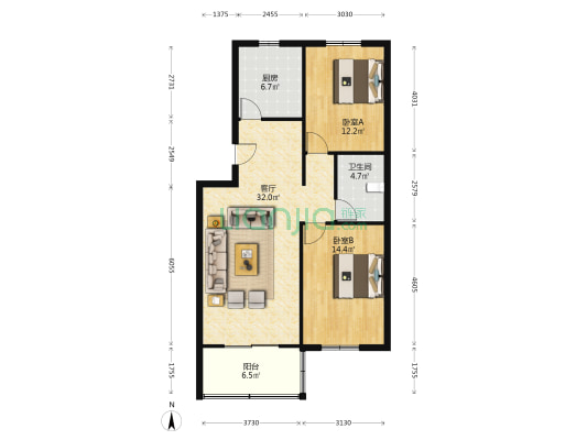 开发区 集中供暖 免费停车 采光视野佳-户型图