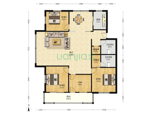 华侨新村(鹿城区) 4室1厅2卫 161平方