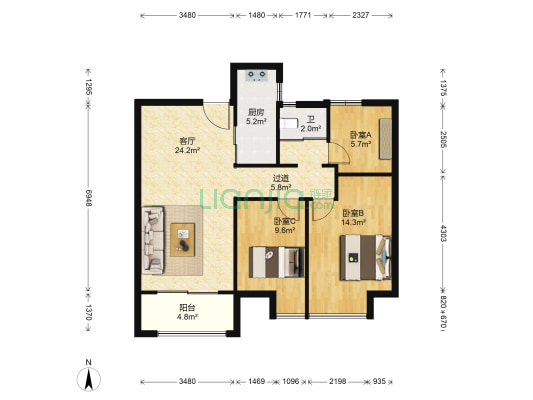 康徽苑 3室1厅1卫 93平方