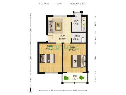 枫杨坊 2室1厅1卫 57平方