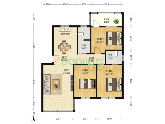 长湖路3号 3室2厅2卫 101平方
