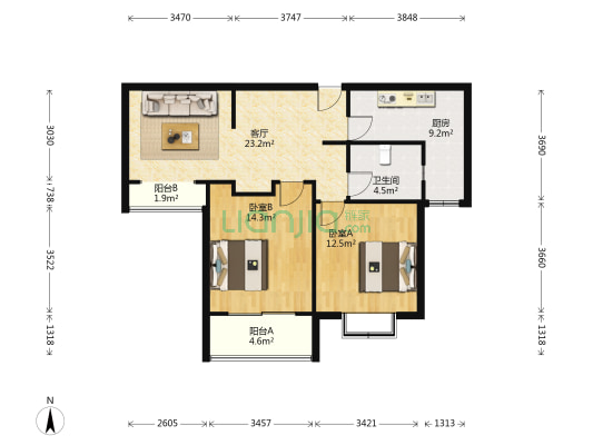 上社苑 2室1厅1卫 86平方