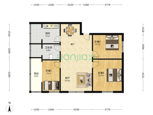 陇海东路264号院 3室1厅1卫 104平方