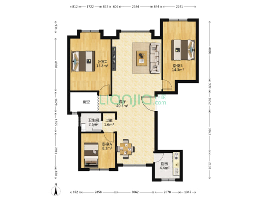 东岳熙园 3室1厅1卫 128平方