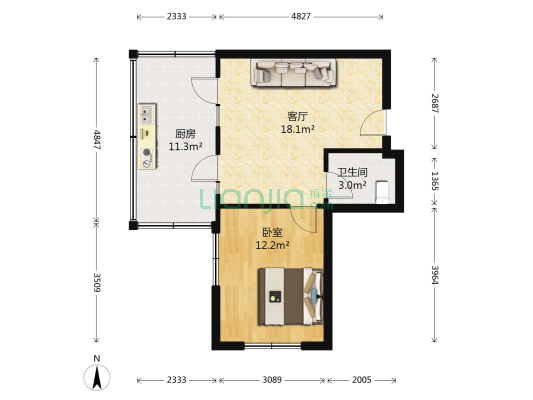 果园星城A区 1室1厅1卫 60平方