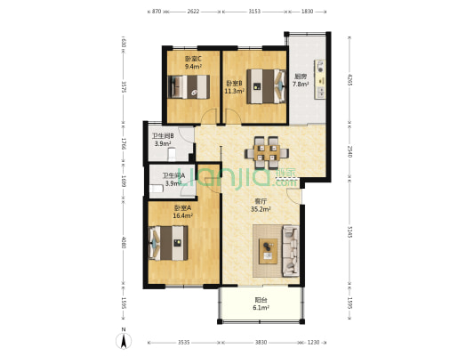 四季阳光 3室1厅2卫 106平方
