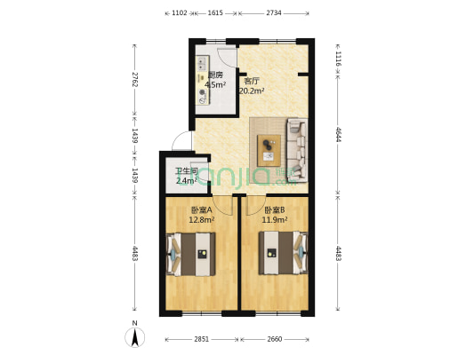 信江中路47号 2室1厅1卫 63平方