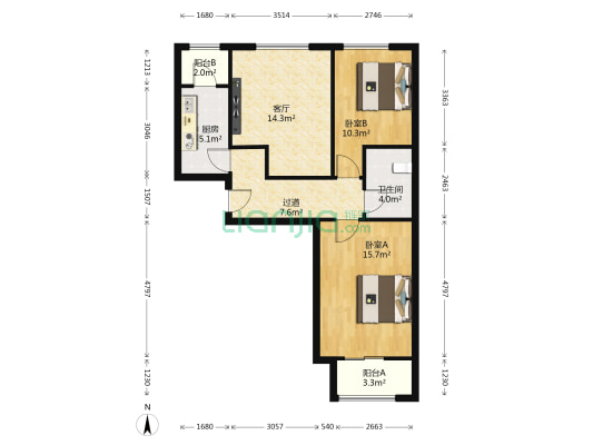 雅丽园 2室1厅1卫 85平方