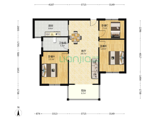 众鑫嘉园 3室1厅1卫 116平方