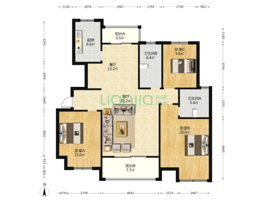 翡翠兰亭 3室2厅2卫 140平方