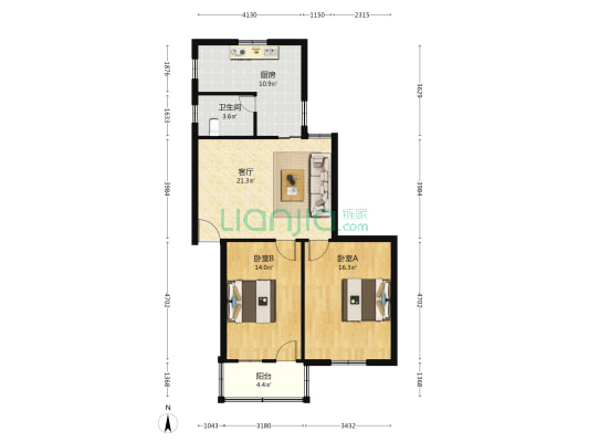 毓东小区 2室1厅1卫 85平方