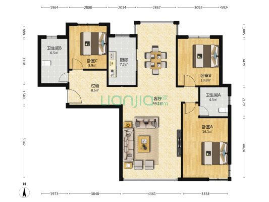 辰光金座 3室1厅2卫 146平方