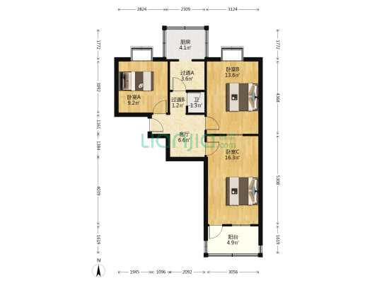 岔路街154号 3室1厅1卫 73平方