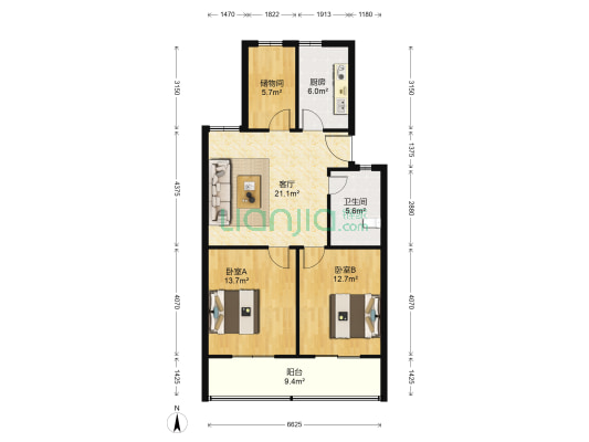 南国城市花园 2室1厅1卫 86平方