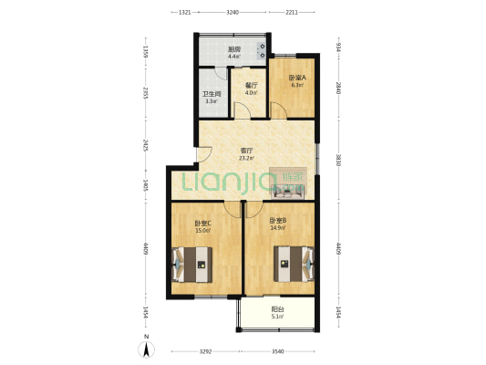 中北小区(泉山区) 3室2厅1卫 95平方