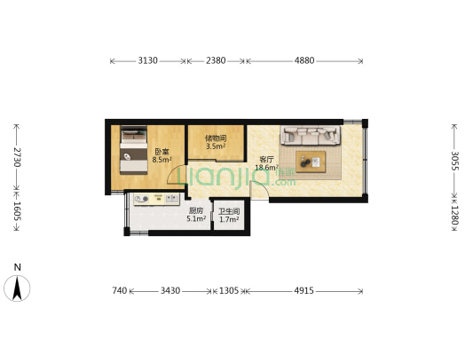 通衢街2号 1室1厅1卫 41平方