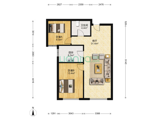涿州高铁东站旁 高铁新干线南向大两居出售 有钥匙-户型图