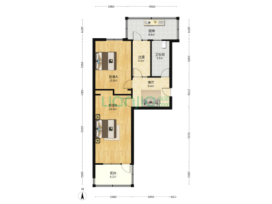 省物资局宿舍 2室1厅1卫 80平方