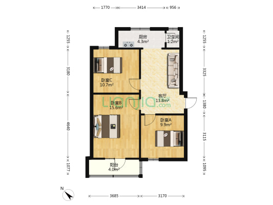 蓑草路91号 3室1厅1卫 79平方