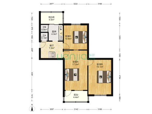 邮电新村 3室1厅2卫 82平方