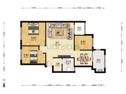 金实小区耀实园 3室1厅1卫 85平方