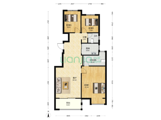 蠡湖国际小镇A区 3室1厅2卫 117平方