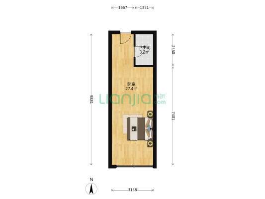 宇成开福广场 1室0厅1卫 41平方