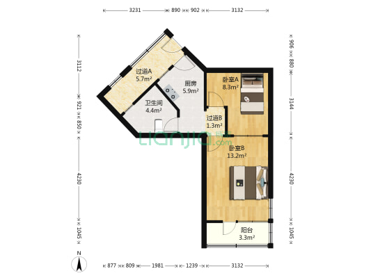 乐怡苑(普陀) 2室0厅1卫 55平方