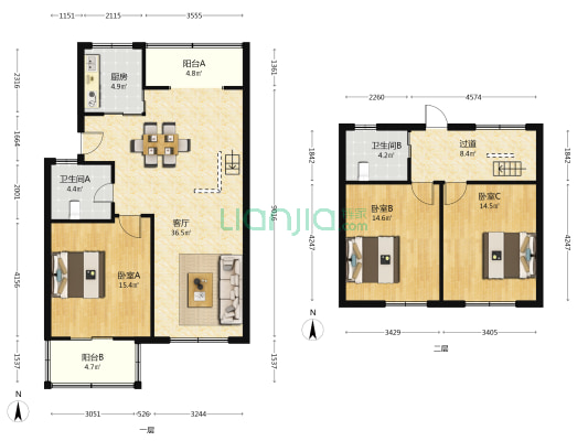 长新新村 3室1厅2卫 92平方