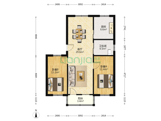 蒙城路88号 2室1厅1卫 91平方