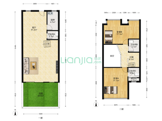 东软青城逸景 2室1厅4卫 113平方