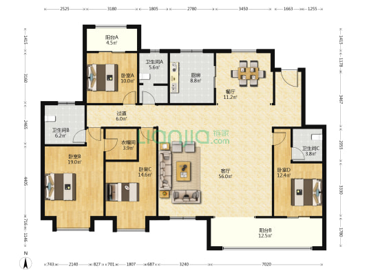大雅院 4室2厅3卫 207平方