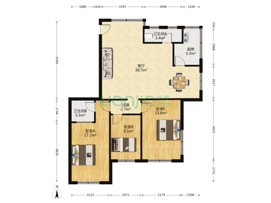 政协楼 3室1厅2卫 120平方