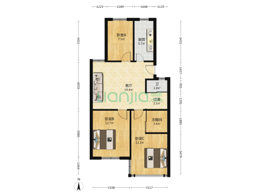 紫桐新村E区 3室1厅1卫 83平方