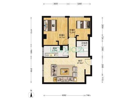 乐成豪丽 2室1厅1卫 97平方