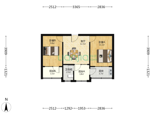 向平里宿舍楼 2室1厅1卫 56平方