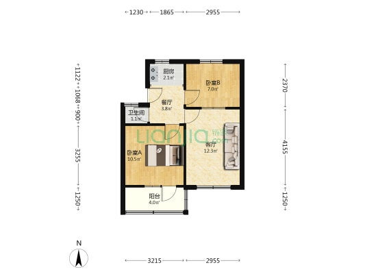 铁路五十三宿舍 2室2厅1卫 54平方