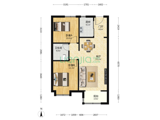 万科正定文化村长乐府 2室1厅1卫 89平方