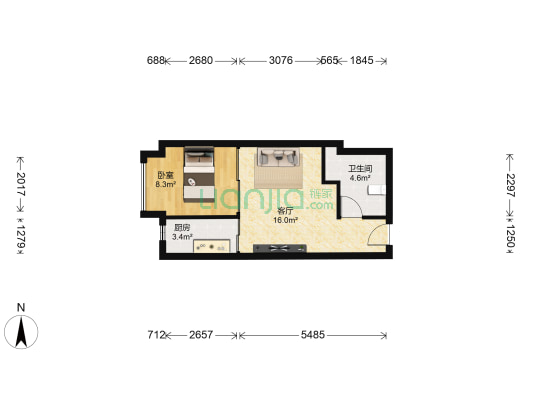 易道郡玫瑰公馆一期 1室1厅1卫 51平方