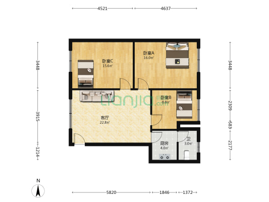 雷锋农产品批发大市场 3室1厅1卫 98平方